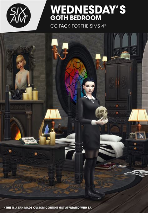 Wednesday Goth Bedroom (Sims 4 CC Pack)
