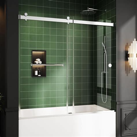 Foskbaths Bathtub Sliding Door, 55"-60" W x 56" H Tub Shower Door ...