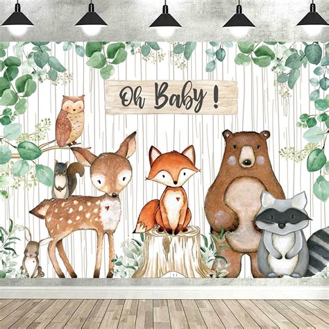 Woodland Baby Shower Backdrop Creatures Banner Fawn Animal Friends ...