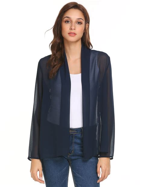 Concep Women Lightweight Draped Long Sleeve Cardigan Open Front Chiffon ...