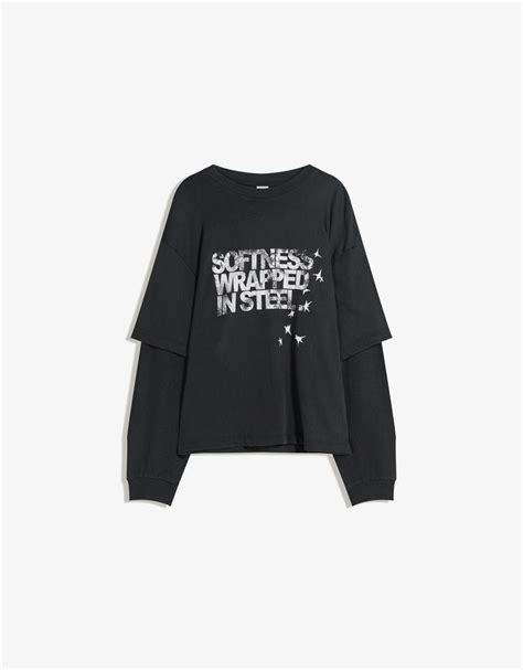 Printed double sleeve T-shirt - Men | Bershka