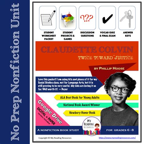 Claudette Colvin: Twice Toward Justice Nonfiction Book Study - My ...