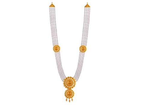 22k Gold and Pearl Jewellery Set| Round Flower Design Jewellery| PC ...