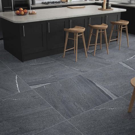 Highland Anthracite Floor Tile | Grey kitchen floor, Porcelain flooring ...