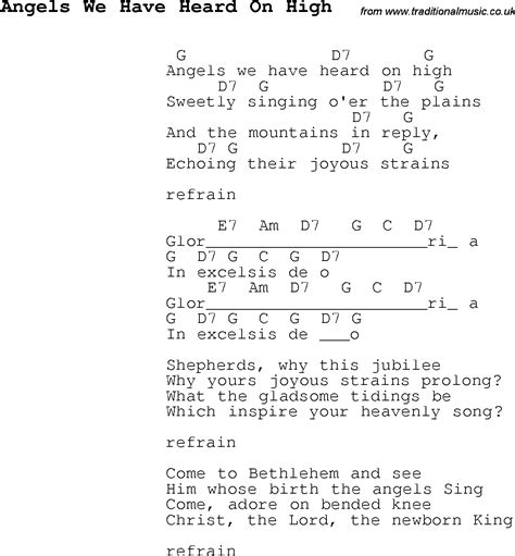 Christmas Carol/Song lyrics with chords for Angels We Have Heard On High