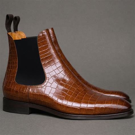 Flat Feet Shoes - Brown Croc Print Leather Fenland Slip On Chelsea Boo ...