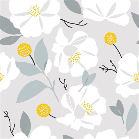 Premium Vector | Hand drawn big white flowers seamless pattern. garden ...