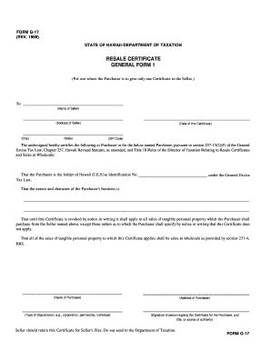 Hawaii Resale Certificate - Fill Out, Sign & Share Online | pdfFiller