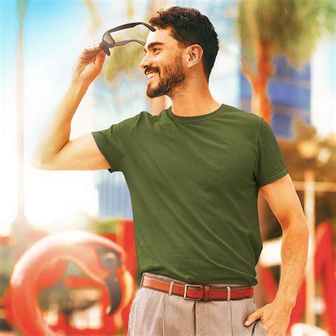 Solid: Olive Green Round Neck T-Shirt