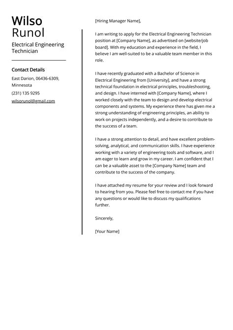 Electrical Engineering Technician Cover Letter Example for 2025 (Skills ...