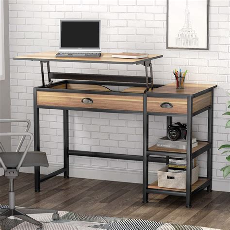 Tribesigns Rustic Lift Top Computer Desk with Drawers, 47 inch Writing ...