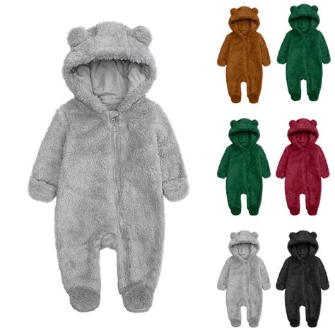 breaise Newborn Baby Fleece Footie Snowsuit Winter Onesie Cartoon Bear ...