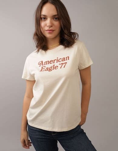 Buy American Eagle Women Cream Slim Classic Logo Graphic T-Shirt Online