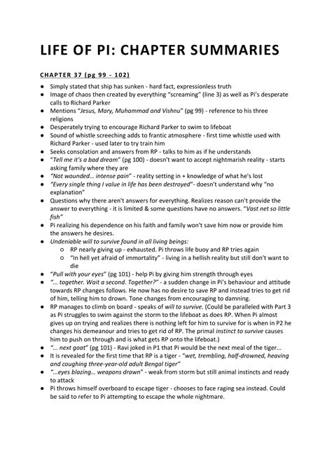 LIFE OF PI CHAPTER SUMMARIES ALL
