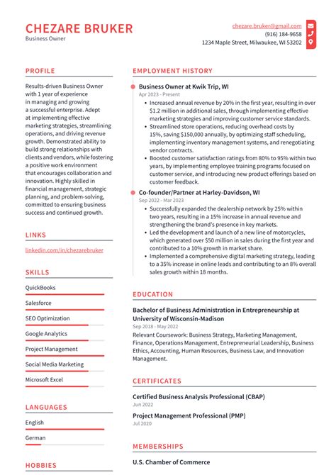 Business Owner Resume Skills Examples List 的图像结果