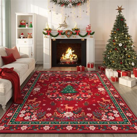 Amazon.com: Rugcomf Christmas 6x9 Area Rugs – Red Xmas Tree Living Room ...