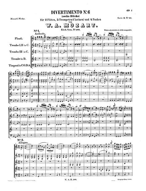 Mozart, Wolfgang Amadeus - Divertimento No.6 in C major, K.188/240b for ...