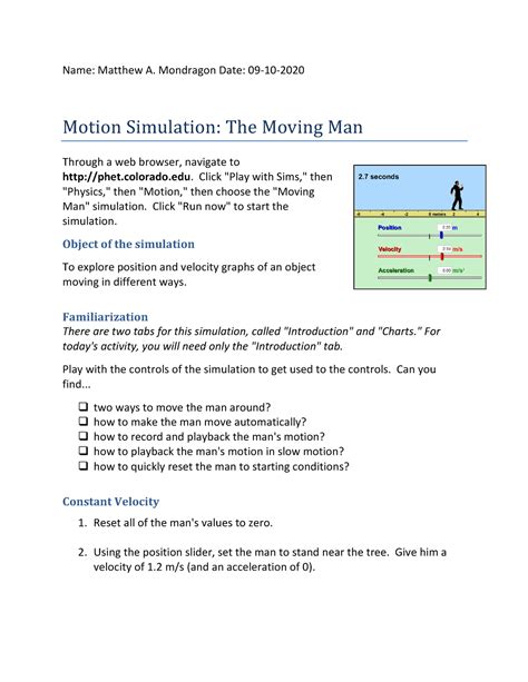 Motion in one dimention-The Moving Man Using PHET Simulation (1 ...