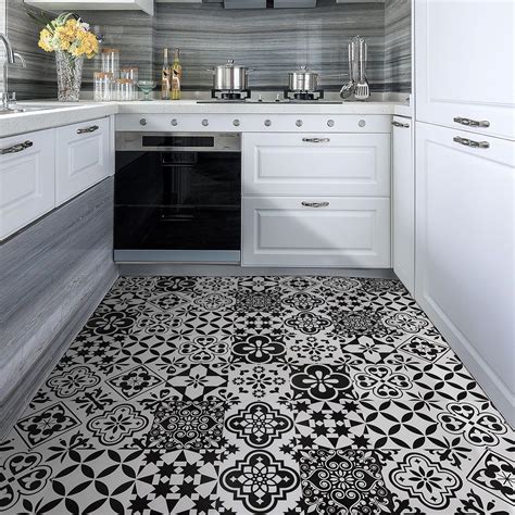 RomDeco Peel and Stick Floor Tile Black and White Vinyl Flooring 7.87in ...