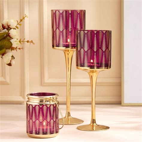 Buy Maya Heidi Glass Printed Pedestal T-Light Holder from Home Centre ...