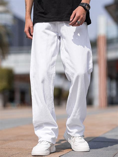 Manfinity Hypemode Men Cotton Solid Straight Leg Jeans | White pants ...