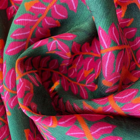 Buy Dark Green Floral Print Upada Silk Fabric 21076 Online at TradeUNO ...
