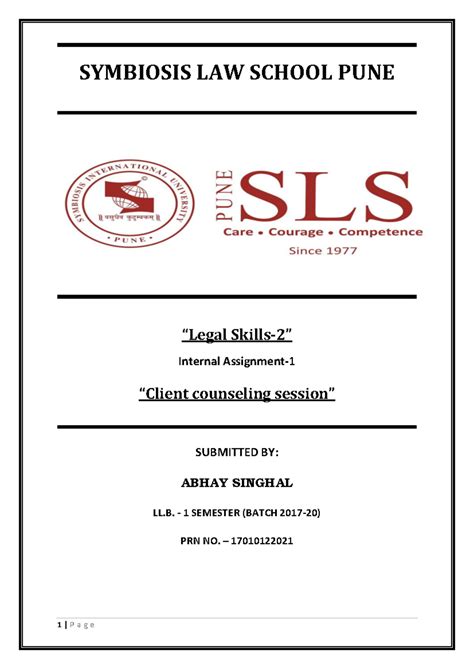 Legal Skills 2 - Client Counselling - SYMBIOSIS LAW SCHOOL PUNE “Legal ...