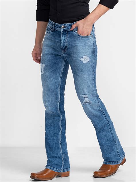 Light Blue Distressed Bootcut Jeans for Men – Mode De Base Italie
