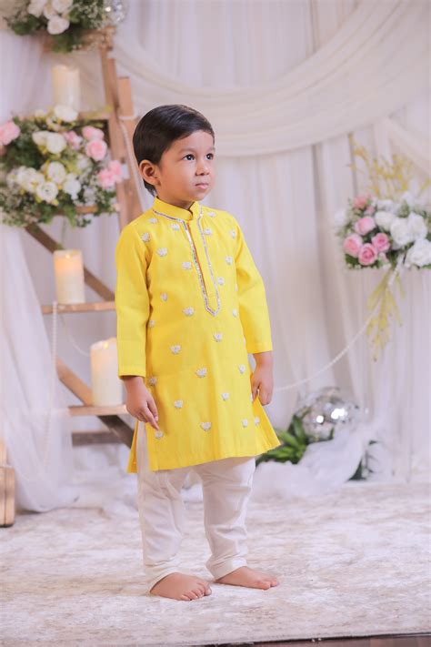 Yellow Lotus Embroidered Kurta With Churidar – Lil Angels