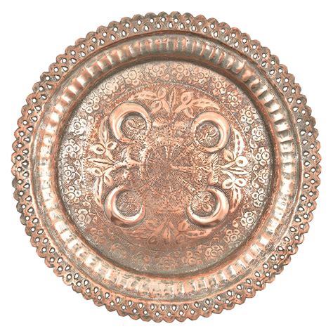 Vintage Deep Repousse Copper Plate Scalloped Edge Wall Art