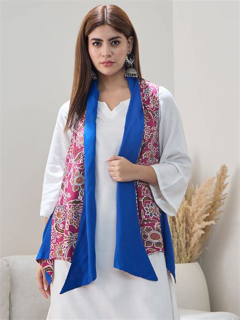 Burgundy Jaal Blue Reversible Shrug
