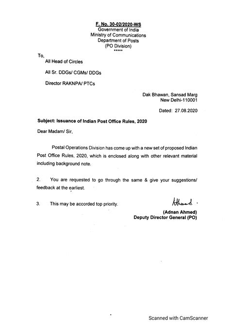 Issuance of Indian Post Office Rules 2020 - Postalstudy | Post Office ...
