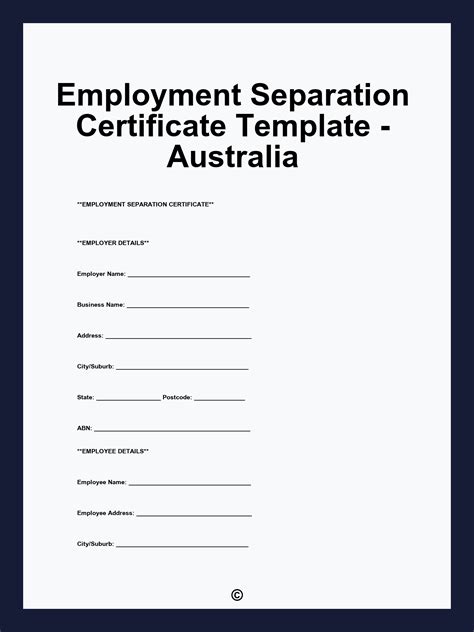 Employment Separation Certificate Template - Australia