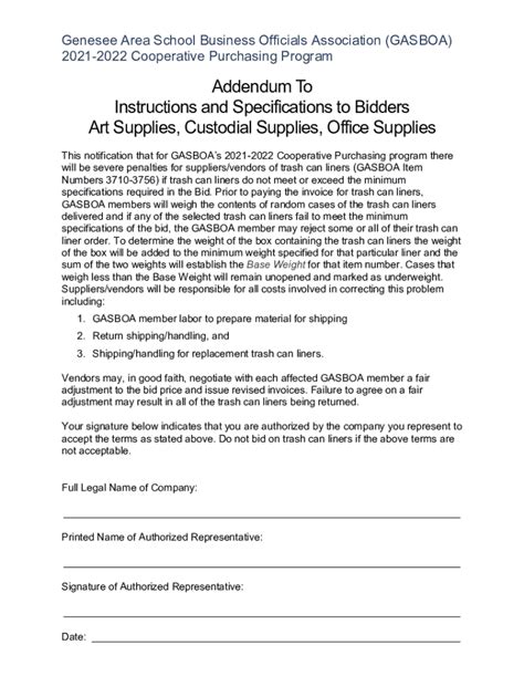 Fillable Online Addendum To Instructions and Specifications to Bidders ...