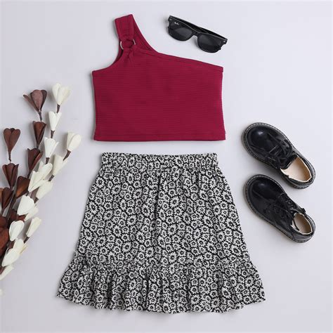 Shop Stripes Texture One Shoulder Ring Detail Crop Top With Floral ...