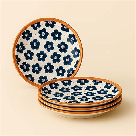 YELONA Ceramic Plate Set of 4 | 8-Inch Floral Print Porcelain Dinner ...