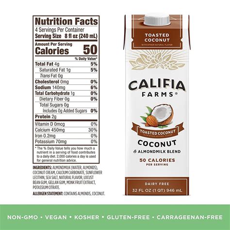 Califia Farms Toasted Coconut Almond Milk 32oz - Dairy-Free, Vegan ...