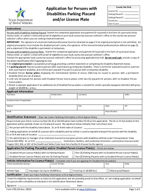 Texas dmv handicap placard form: Fill out & sign online | DocHub