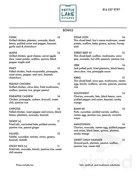 Kettle Lake Kitchen menus in Meadville, Pennsylvania, United States
