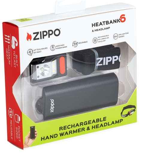 Zippo Black HeatBank® 6 Rechargeable Hand Warmer and Headlamp Gift Set ...