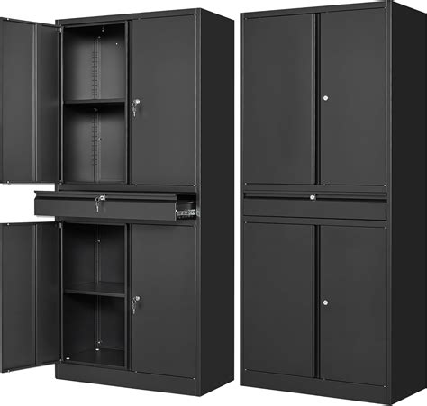 Letaya Metal Garage Storage Cabinet with Drawer,4 Door Tool Cabinet ...
