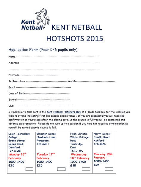 Fillable Online KENT NETBALL Fax Email Print - pdfFiller