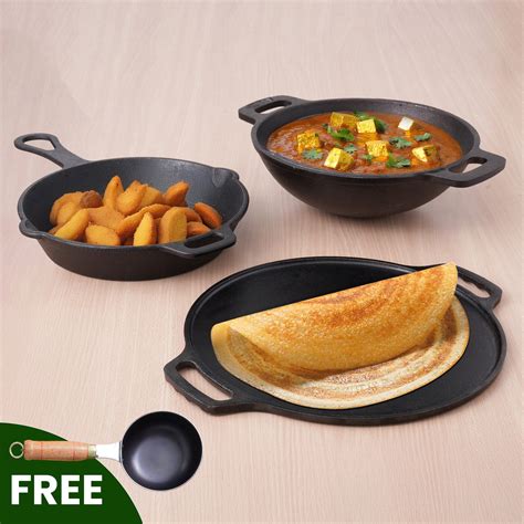 Buy Pre-seasoned Cast Iron Cookware Set:Kadai+Tawa Online @ Best Price ...