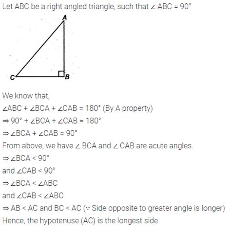 Show that in a right angled triangle, the hypotenuse is the longest ...