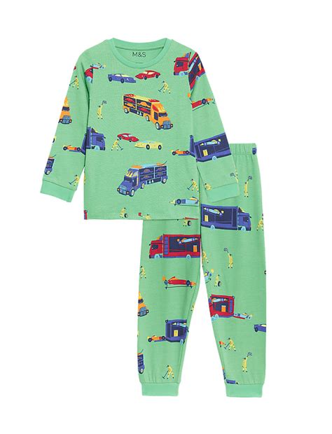 Buy Pure Cotton Transport Print Pyjamas (1-8 Yrs) at Marks & Spencer