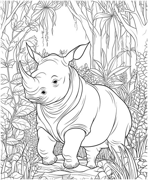 Premium Vector | Rhinoceros coloring page for adults