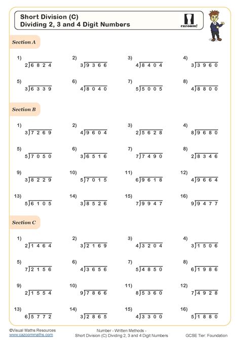 Short Division (C) Dividing 2, 3 and 4 Digit Numbers Worksheet ...