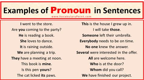 120+ Examples of Pronouns In Sentences In English - Vocabulary Point