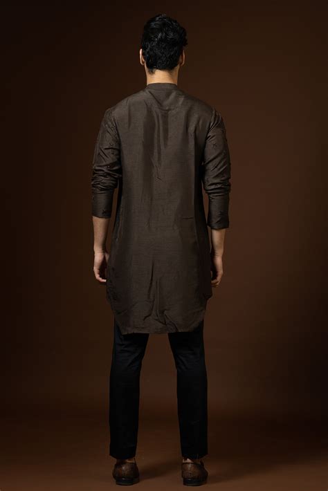 Coco brown kurta in bam silk with french knot embroidery highlighted w