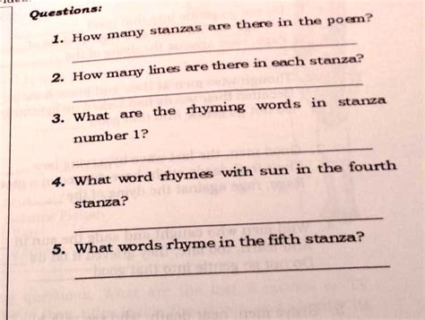 SOLVED: 'ided. Questions: 1. How many stanzas are there in the poem? 2 ...